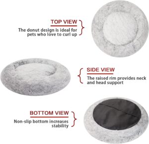 Bedfolks Calming Donut Dog Bed, 36 Inches Round Fluffy Dog Beds for Large Dogs, Anti-Anxiety Plush Dog Bed, Machine Washable Pet Bed (Dark Grey, Large)  Pet SuppliesRufus AIRufus AI - Image 4