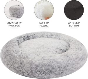 Bedfolks Calming Donut Dog Bed, 36 Inches Round Fluffy Dog Beds for Large Dogs, Anti-Anxiety Plush Dog Bed, Machine Washable Pet Bed (Dark Grey, Large)  Pet SuppliesRufus AIRufus AI - Image 3