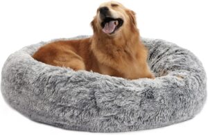 Bedfolks Calming Donut Dog Bed, 36 Inches Round Fluffy Dog Beds for Large Dogs, Anti-Anxiety Plush Dog Bed, Machine Washable Pet Bed (Dark Grey, Large)  Pet SuppliesRufus AIRufus AI